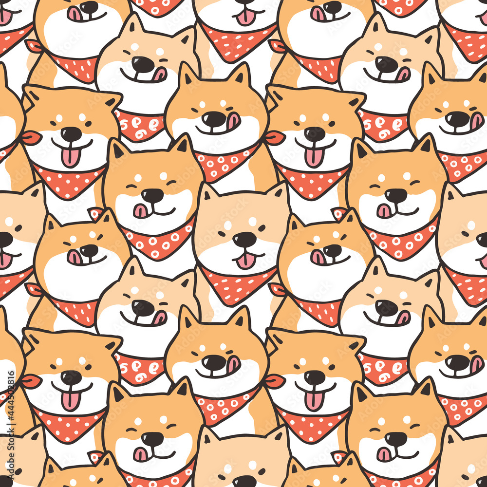 Obraz premium Seamless Pattern of Cute Shiba Inu Illustration