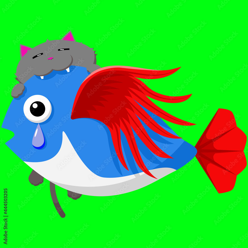 Fototapeta premium Flying fish and cat vector