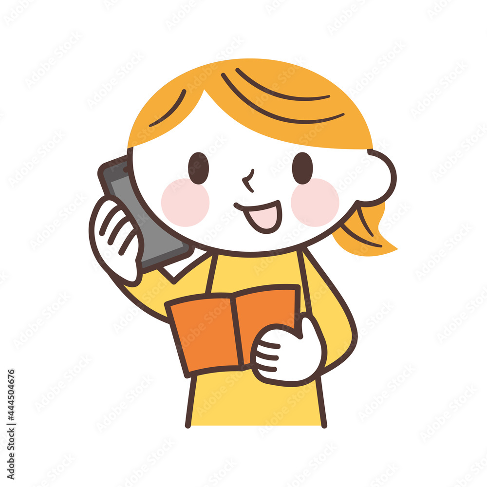 woman on the phone with a booklet 冊子を見ながら電話する女性 woman on the phone with a booklet 冊子を見ながら電話する女性