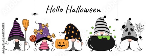 Draw banner funny gnome for Halloween day