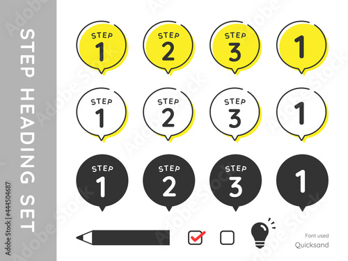 ステップ、ポイント、要点、見出し、ラベルのアイコンイラストセット