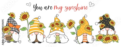Draw banner sunflower gnome for spring and summer