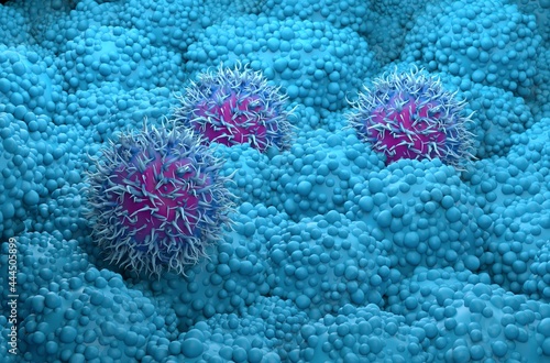 Pancreatic cancer cells closeup 3d render illustration photo