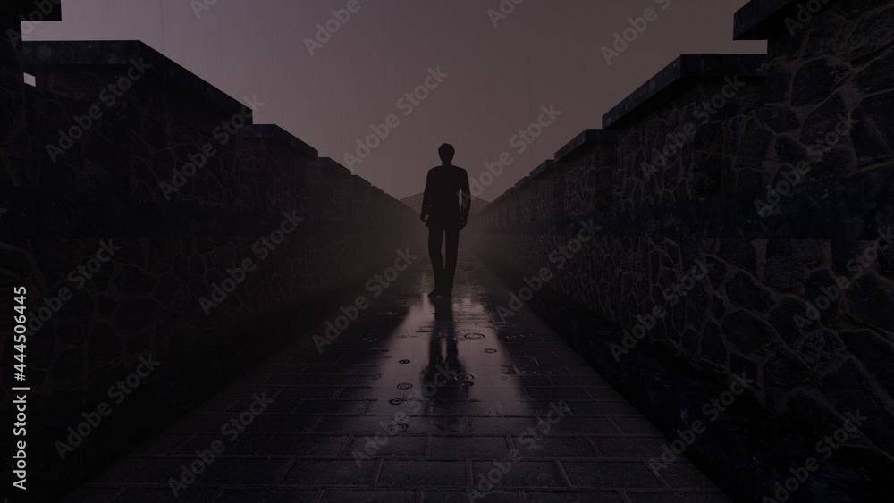 man walking at rainy day