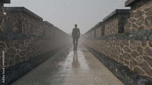 man walking at rainy day
