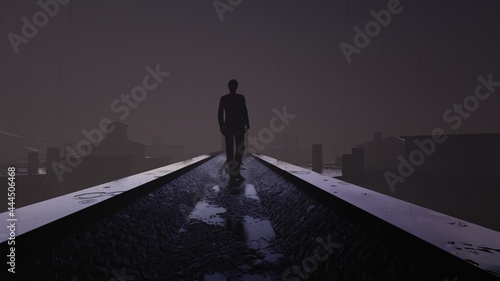 man walking at rainy day