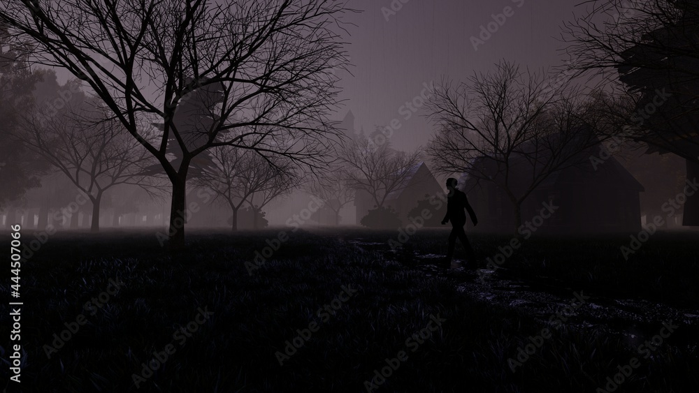 person walking in the fog