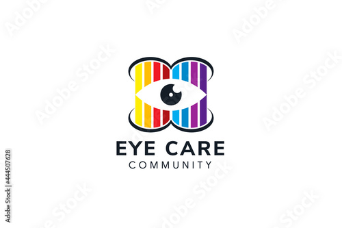 colorful eye care community logo design template. horizontal layout. isolated on white background. © 1234design