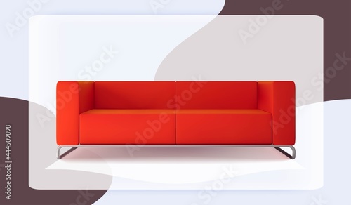 Realistic classic red sofa isolated on white background vector illustration