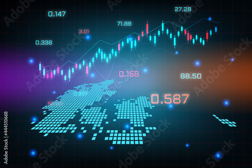 Stock market background or forex trading business graph chart for financial investment concept of Denmark map. business idea and technology innovation design.