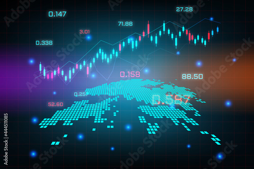 Stock market background or forex trading business graph chart for financial investment concept of Hong Kong map. business idea and technology innovation design.