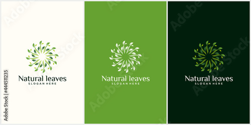 organic Leaf logo with rotating concept Logo design Luxury leaf, rotating, cycle, graphic, vector template
