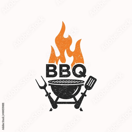 Barbeque logo design with two sepatula grill fire and spatula 