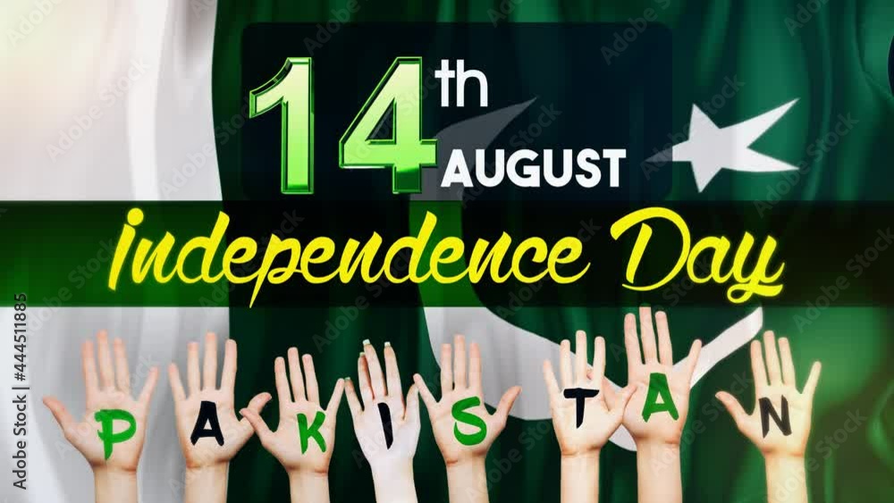 Pakistan Independence Day Pakistan flag is waving 3D animation. Pakistan flag waving in the wind. with waving hand arranging word Pakistan 14 August Pakistan Independence Day Pakistan flag is waving 3D animation. Pakistan flag waving in the wind. with waving hand arranging word Pakistan 14 August