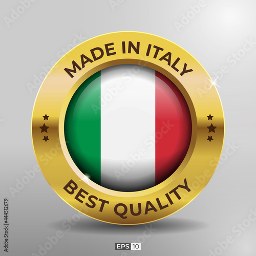 Free Download Made in Italy Label, Logo, Stamp Best Quality Round Flag of Nation with 3D Elegant Gold Glossy Effect - GFXLoad