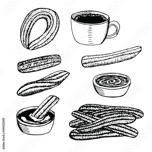 Spanish dessert churros, vector illustration, hand drawing sketch