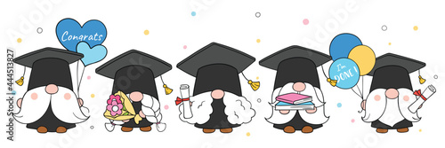 Draw graduation gnome for school Doodle cartoon style