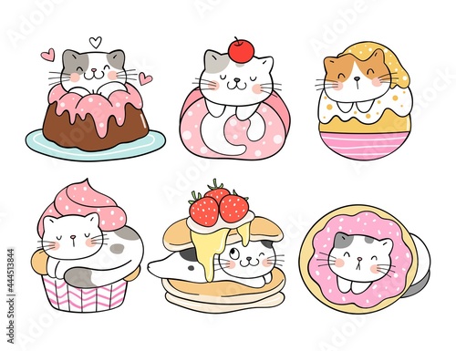 Draw collection cat dessert with sweet color