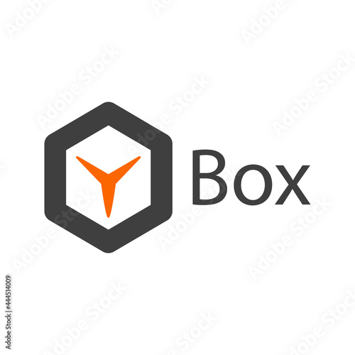 Logotipo con texto Box con contorno de caja de cartón con lineas en color gris y naranja