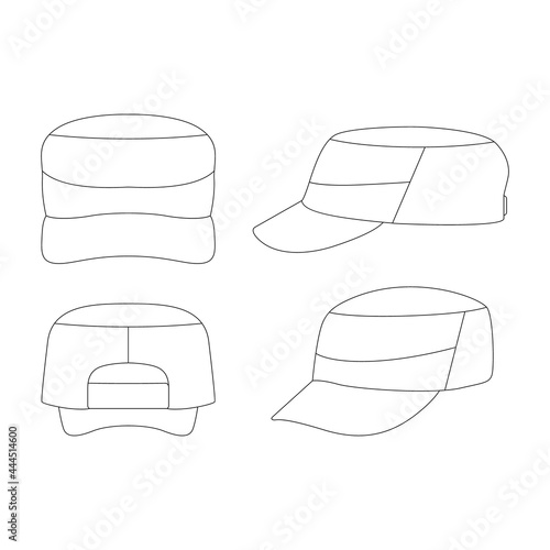 Template patrol cap vector illustration flat sketch design outline headwear