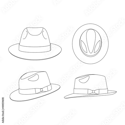 Template rabbit fur felt fedora hat vector illustration flat sketch design outline headwear