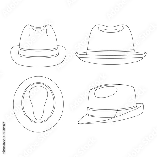 Template trilby hat vector illustration flat sketch design outline headwear