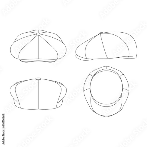Template apple cap vector illustration flat sketch design outline headwear