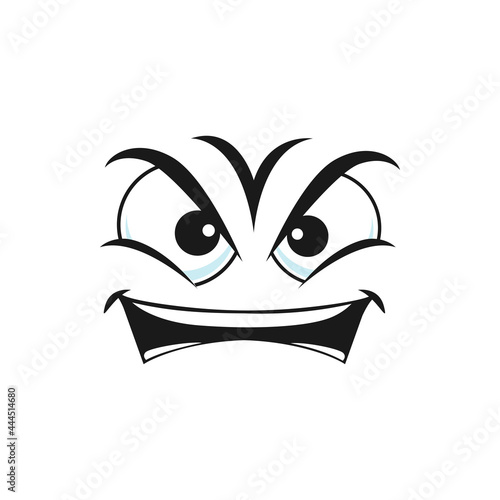 Angry smiley isolated irritated emoticon icon. Vector grumpy sullen emoji, ireful or rageful smiley emoticon. Bad mood emotion, wrathy sad emoji with open mouth, social network chatting sign
