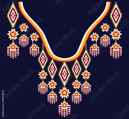 neck embroidery Geometric Ethnic oriental traditional necklace embroidery design for fashion women clothing and wrapping