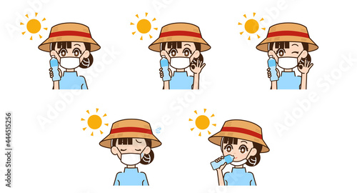 熱中症対策をする女性のイラスト