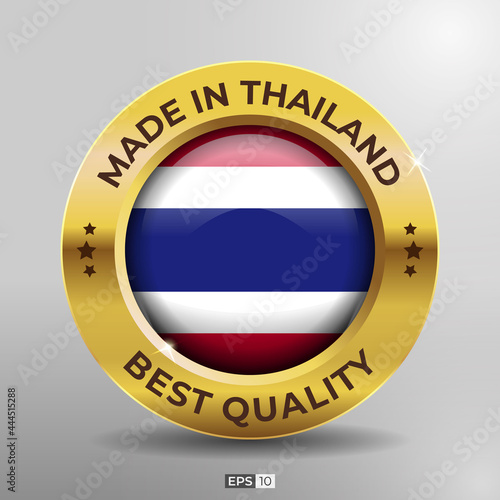 Made in Thailand Label, Logo, Stamp Best Quality Round Flag of Nation with 3D Elegant Gold Glossy Effect Free Download Made in Thailand Label, Logo, Stamp Best Quality Round Flag of Nation with 3D Elegant Gold Glossy Effect - GFXLoad