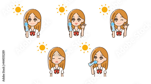 熱中症対策をする女性のイラスト