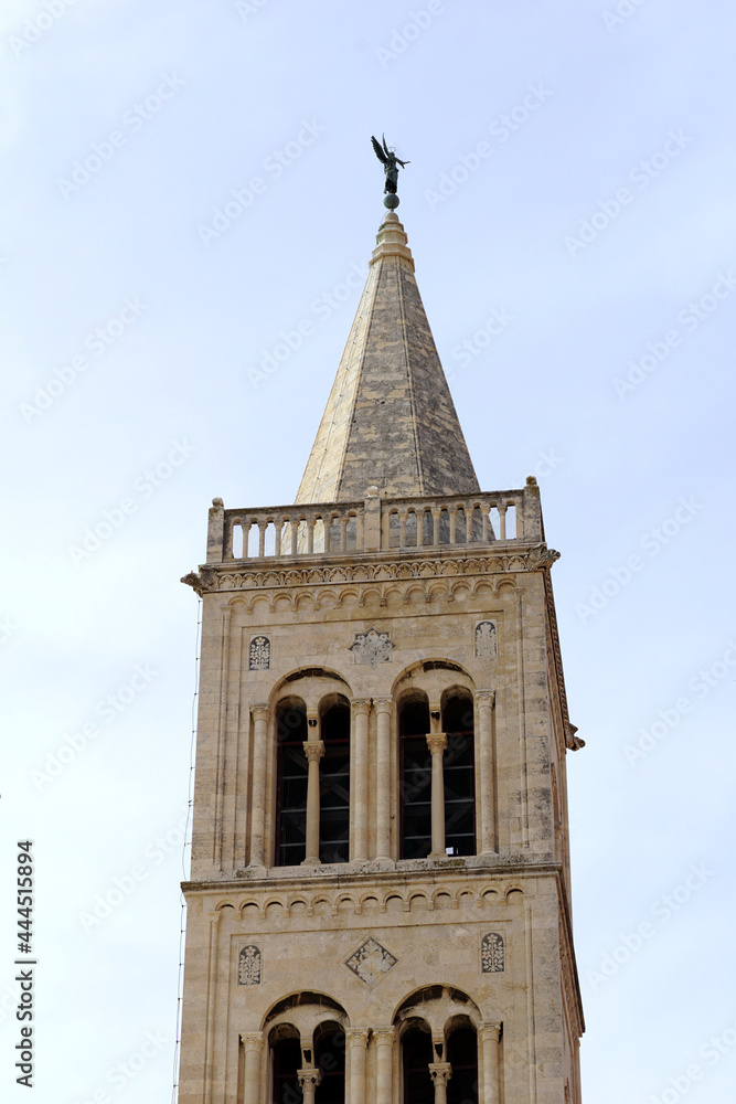 The top of bell tower of the church of Saint Donatus in the Croatian city of Zadar