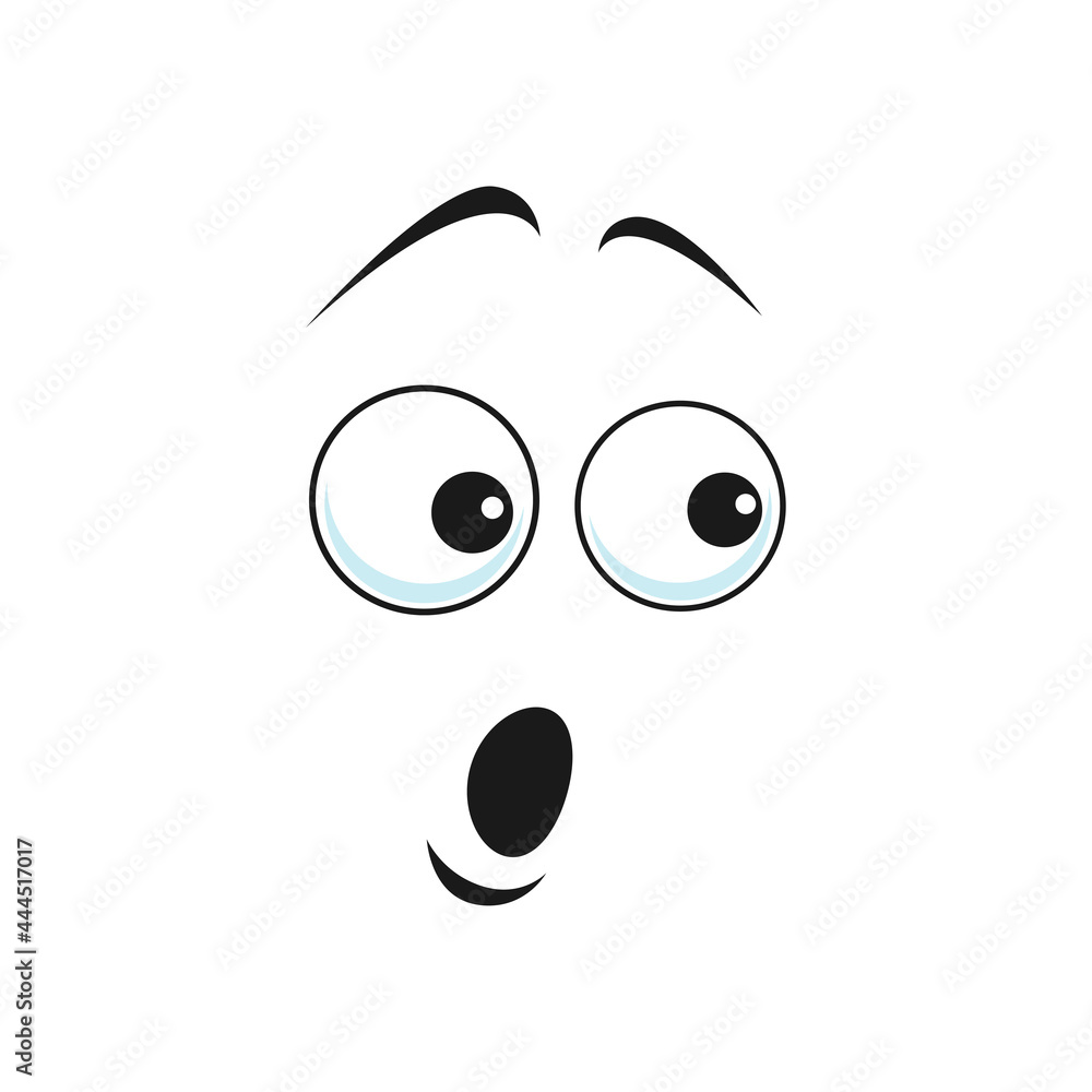 Worried, unsure or amazed emoticon with open mouth and big eyes isolated. Vector terrified or frightened emoticon, emoji with shocked facial expression. Scared or surprised smiley, afraid or horrified
