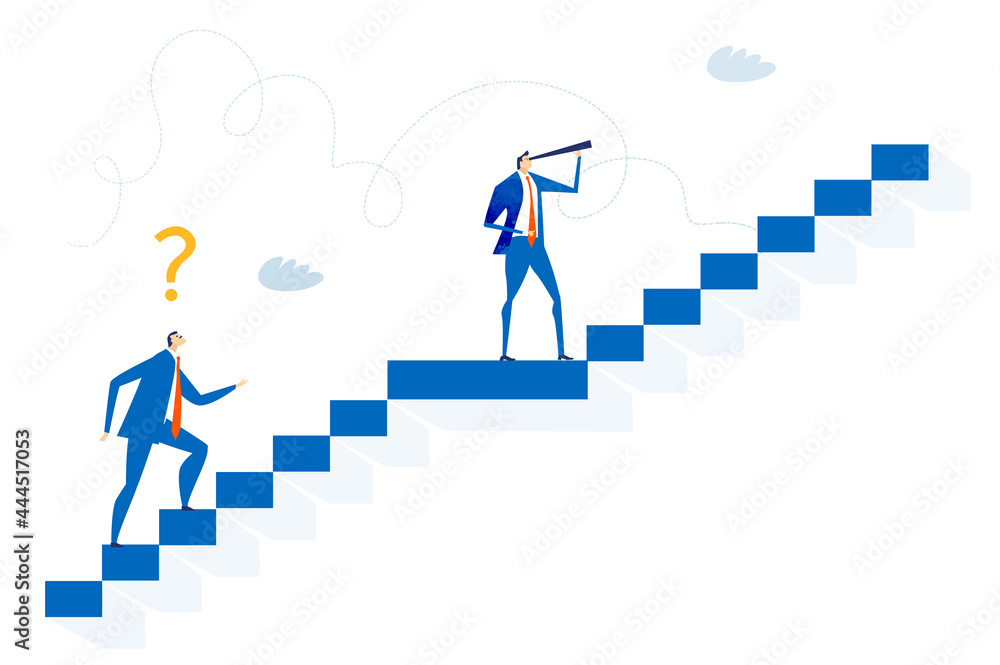 Business people, climbing up the stairs, looking for new start up. Business concept illustration