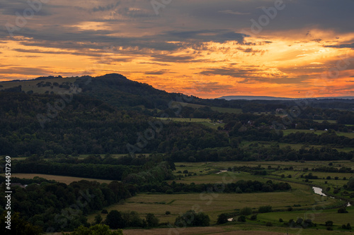 July sunset from Malling Down near Lewes on the South Downs, East Sussex, south east England