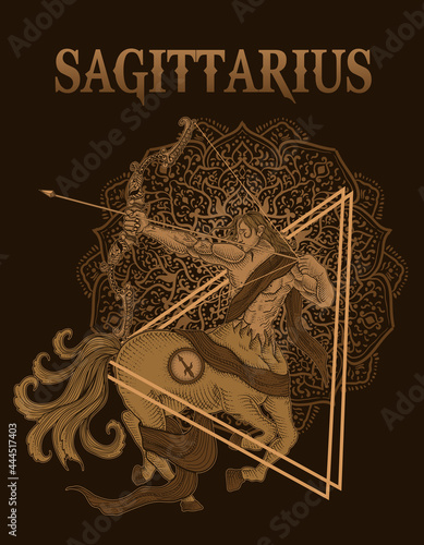 Illustration horseman sagittarius symbol with mandala