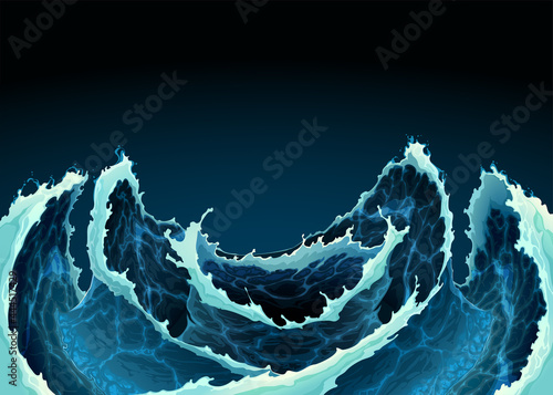 Agitated ocean waves. Vector background illustration.
