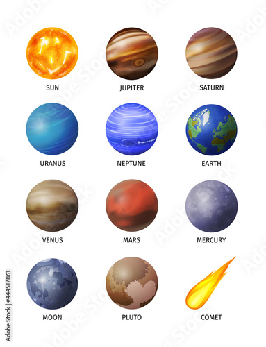 Realistic Space Planet Isolated Icon Set