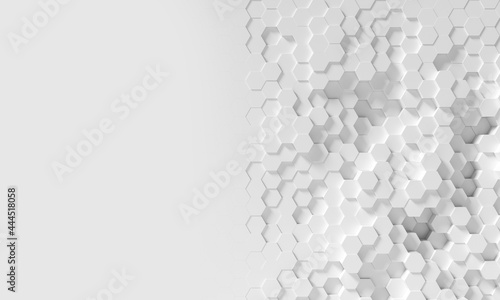 Fototapeta Naklejka Na Ścianę i Meble -  Wall of Random shifted white honeycomb hexagon background wallpaper with copy space.