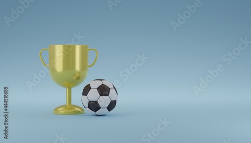 Golden trophy with soccer or football ball 3D rendering illustration
