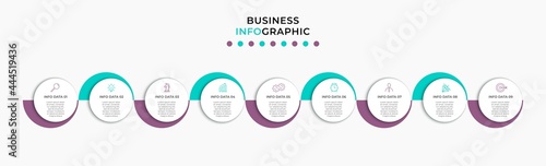 Vector Infographic design illustration business template with icons and 9 options or steps. Can be used for process diagram, presentations, workflow layout, banner, flow chart, info graph