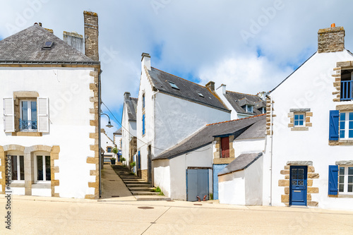 Carnac in Brittany, near the gulf of Morbihan, typical white houses in the village
 photo