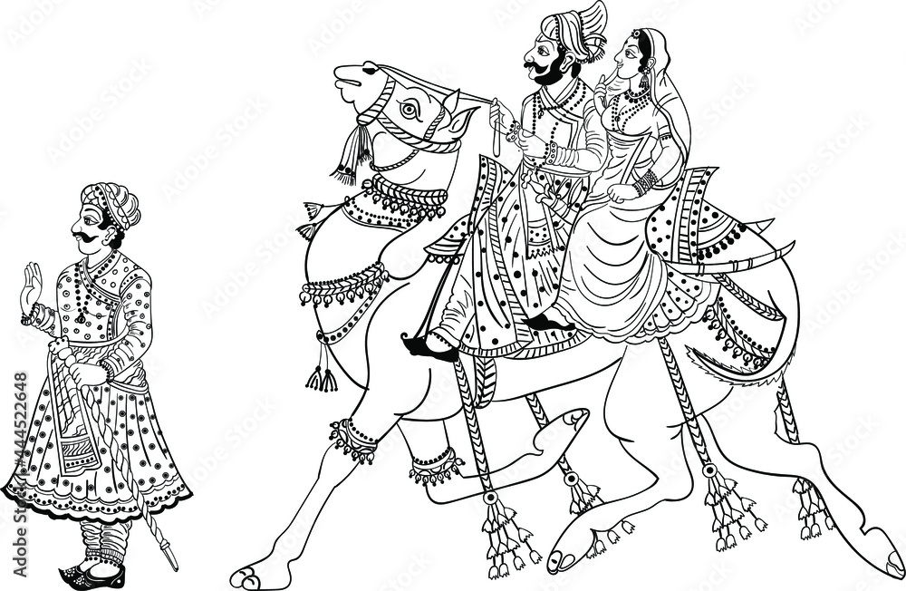 The Indian state of Rajasthan style camel ride with Rajasthani people