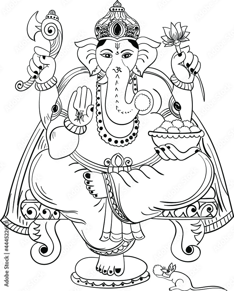 Indian wedding card clip art Lord Ganesha. God Ganpati line art ...