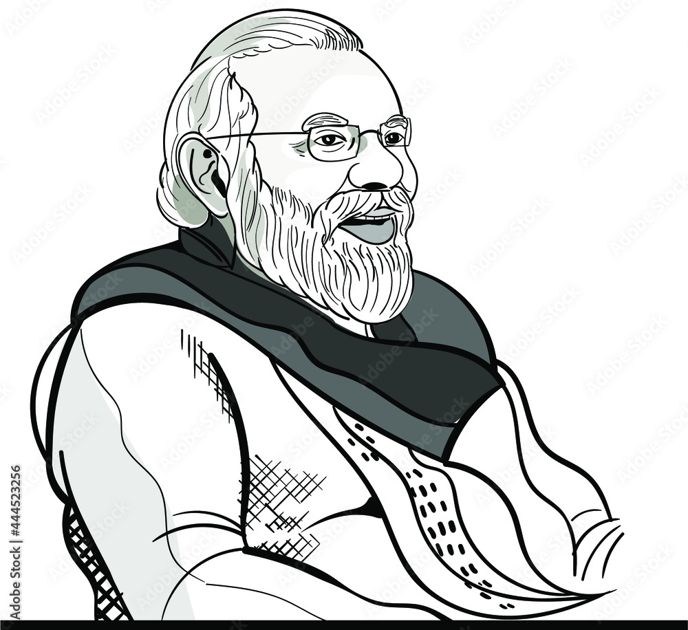 Great Leader Narendra Modi Pride of India VECTOR ILLUSTRATION BLACK AND  WHITE TRANSPARENT BACKGROUND LATEST PICTURE WITH LONG BEARD AND HAIR Stock  Vector | Adobe Stock