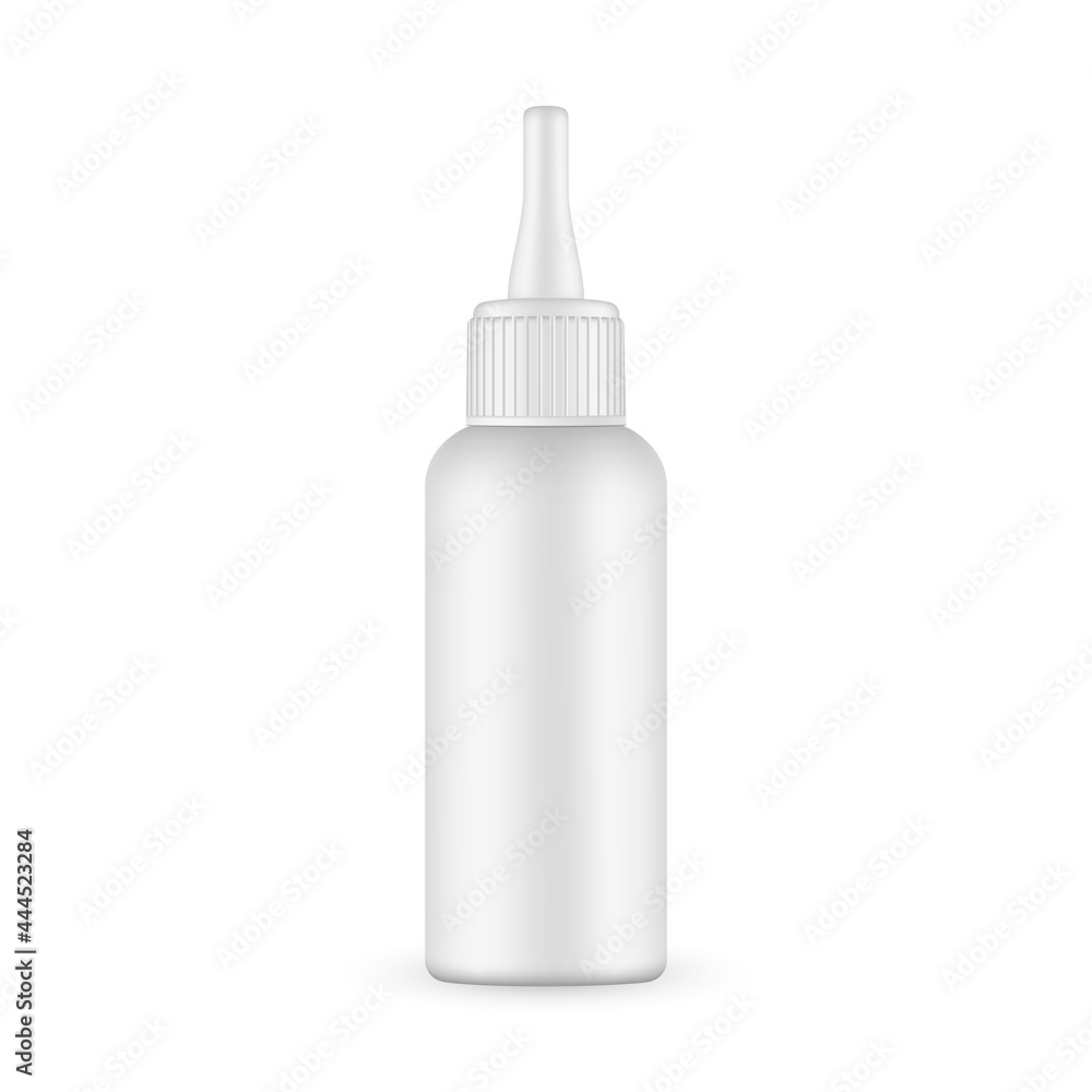 Plastic Cosmetic Bottle with Dropper Long Tip Cap, Isolated on White Background. Vector Illustration Plastic Cosmetic Bottle with Dropper Long Tip Cap, Isolated on White Background. Vector Illustration