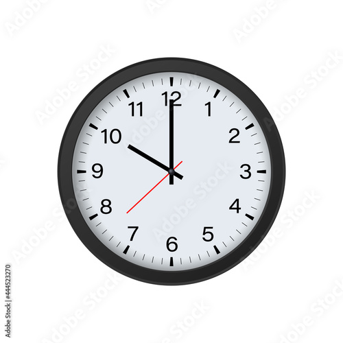 Circle Black Clock Mockup Showing 10 O'clock Isolated on White Background. Vector Illustration