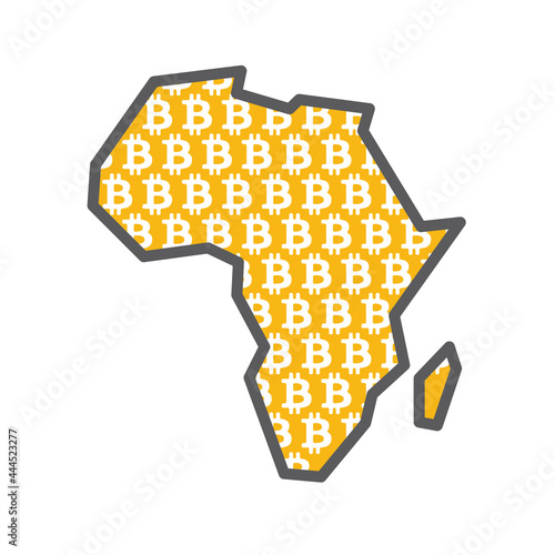 Africa country map with bitcoin crypto currency logo