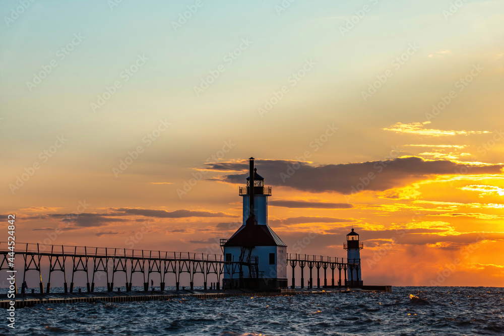 Fototapeta premium St Joseph North Pier Inner Lighthouse at Lake Michigan